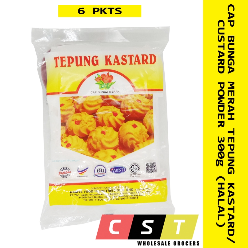 CAP BUNGA MERAH Tepung Kastard/Custard Powder 300gms (HALAL) X 6 PKTS