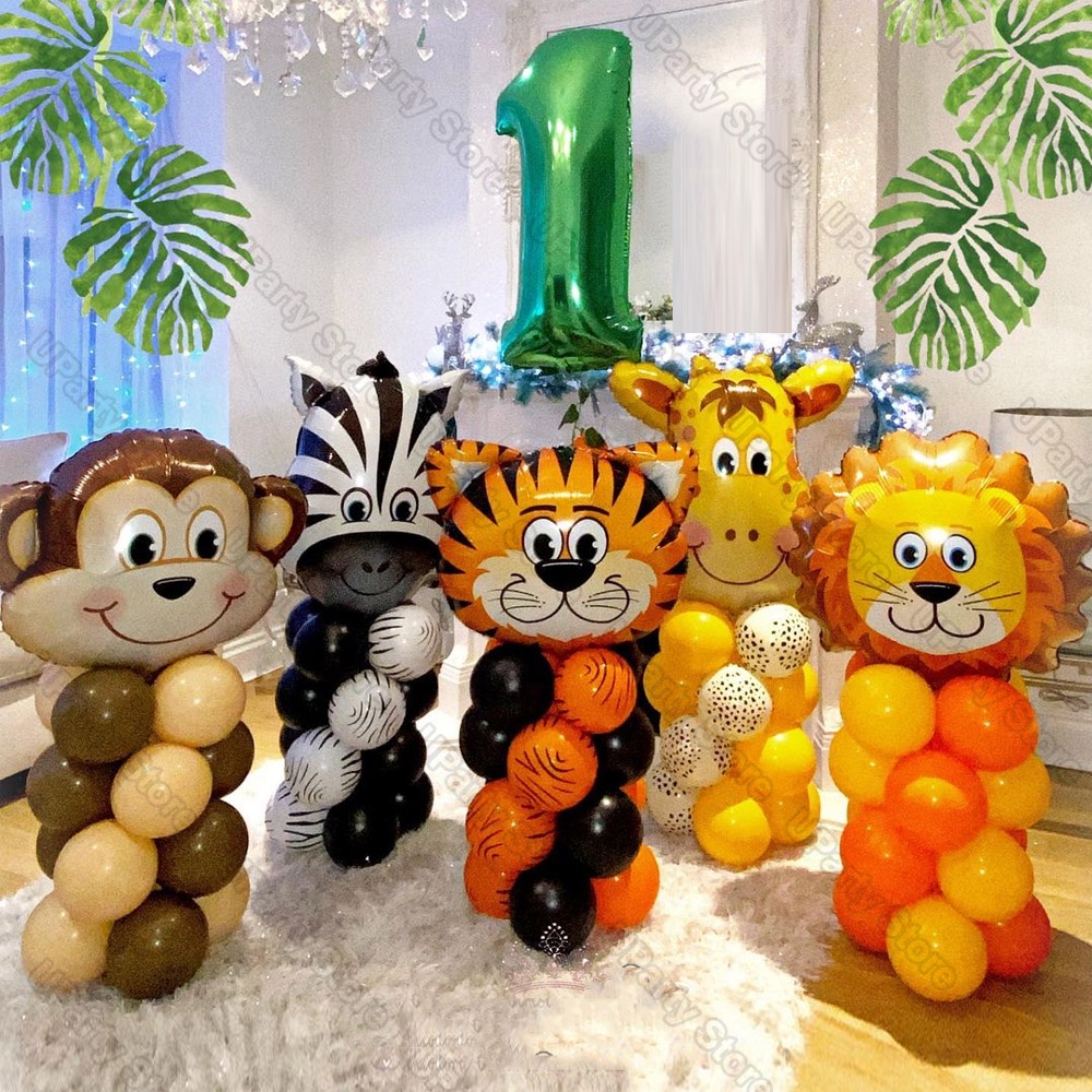 1 Set of Safari Birthday Balloons Wild One Jungle Animal Foil Helium
