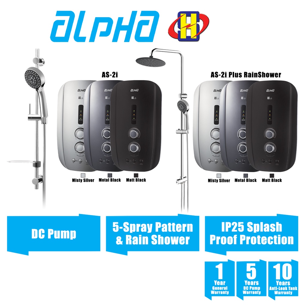 Alpha Instant Water Heater (DC Pump/Rain Shower) AS2 Series 5Spray