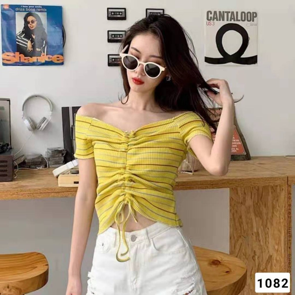 ^^READY STOCK^^ Korean Fashion Crop Tops Women Knitted Tops Strips