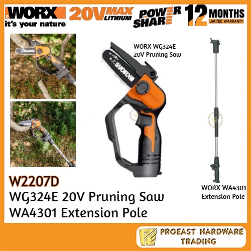 WORX [ W2207D ] WG324E 20V Pruning Saw + WA4301 Extension Pole