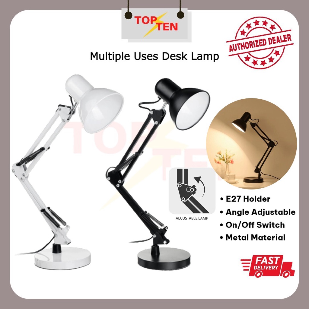Table Light Study Desk Lamp E27 Metal Flexible Adjustable Swing Arm