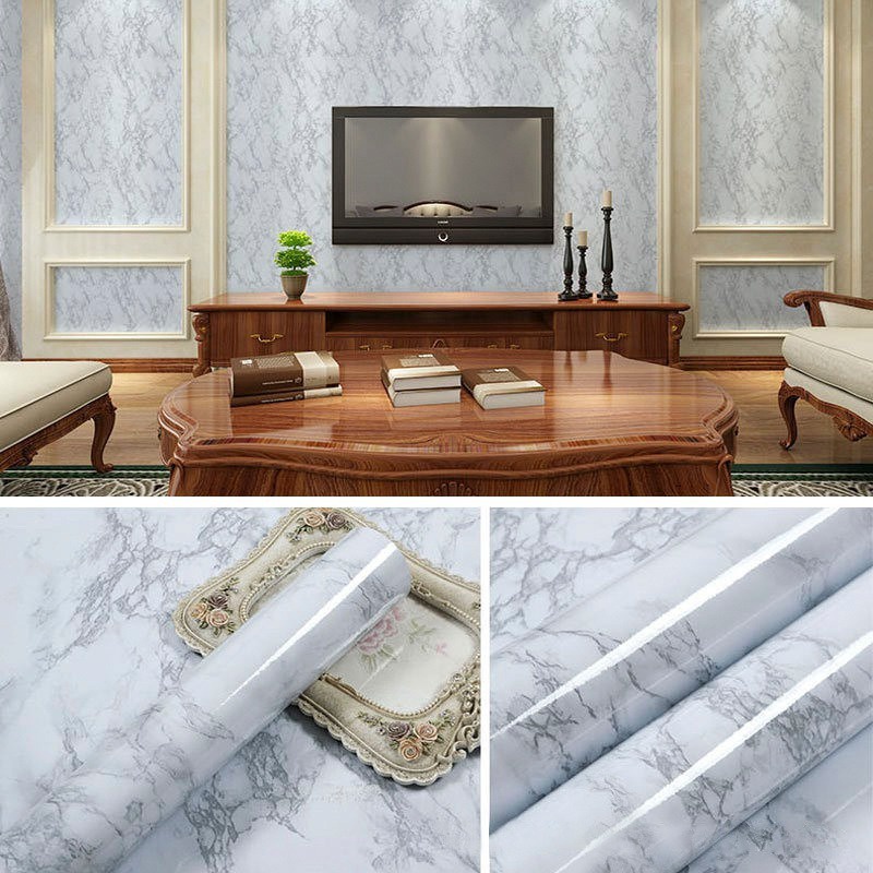 5M*60cm Marble Kitchen Wallpaper Oilproof Heatresistant Sticker PVC