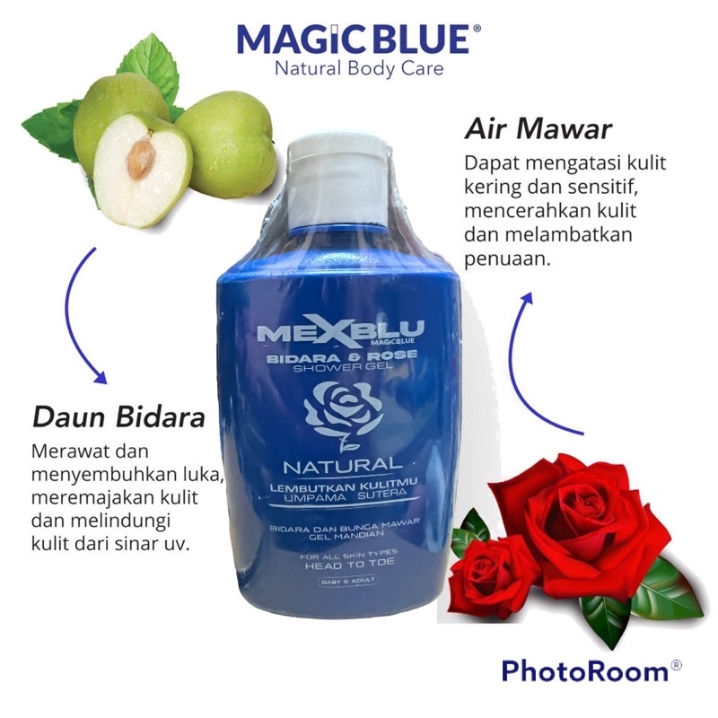 Magic Blue Natural Shower Gel Mandian Bidara dan Rose untuk Eczema