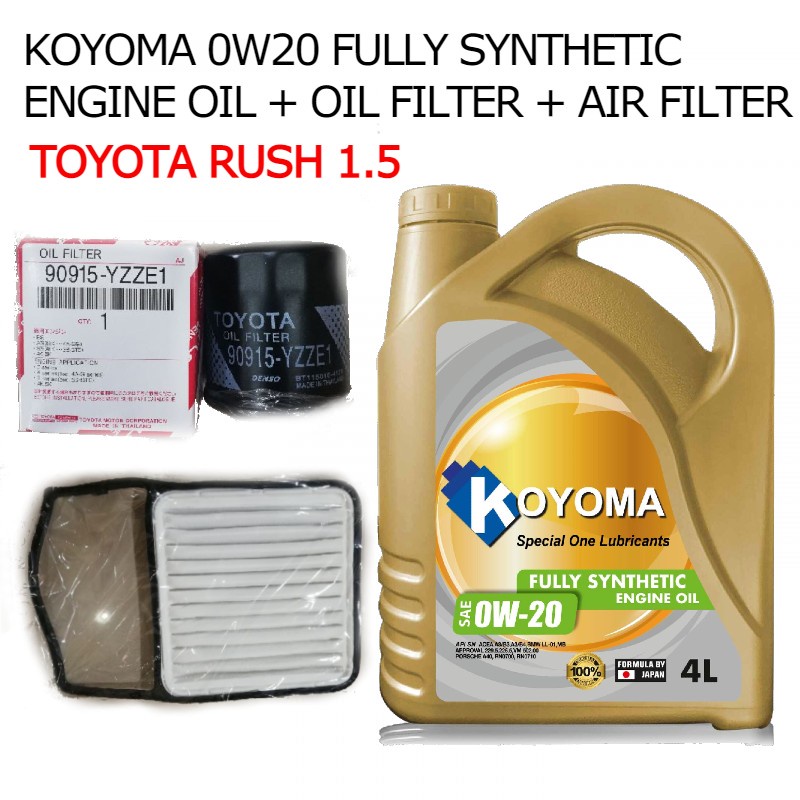 TOYOTA RUSH 1.5 OIL FILTER + AIR FILTER + KOYOMA 0W20 FULLY SYNTHETIC