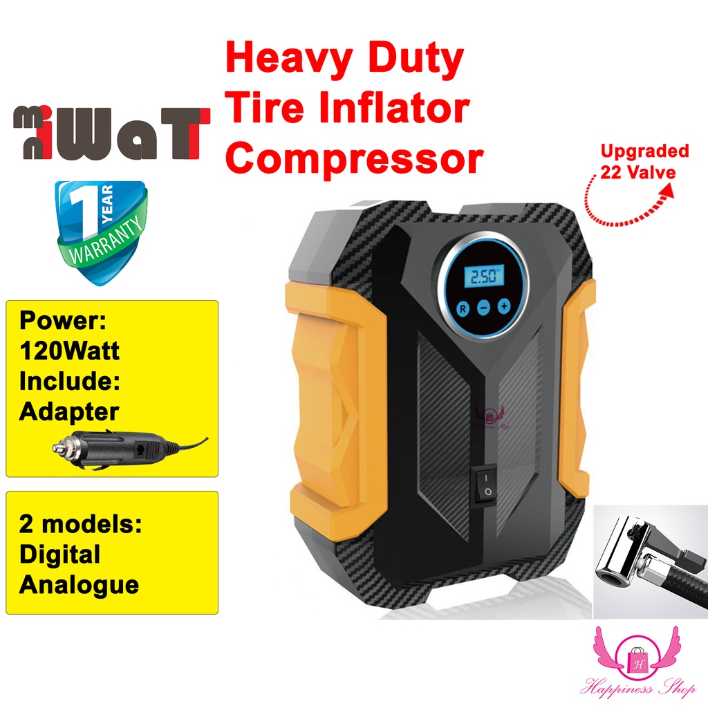 miniWaTT 12V Heavy Duty Car Tire Inflator Car Air Compressor Air Pump