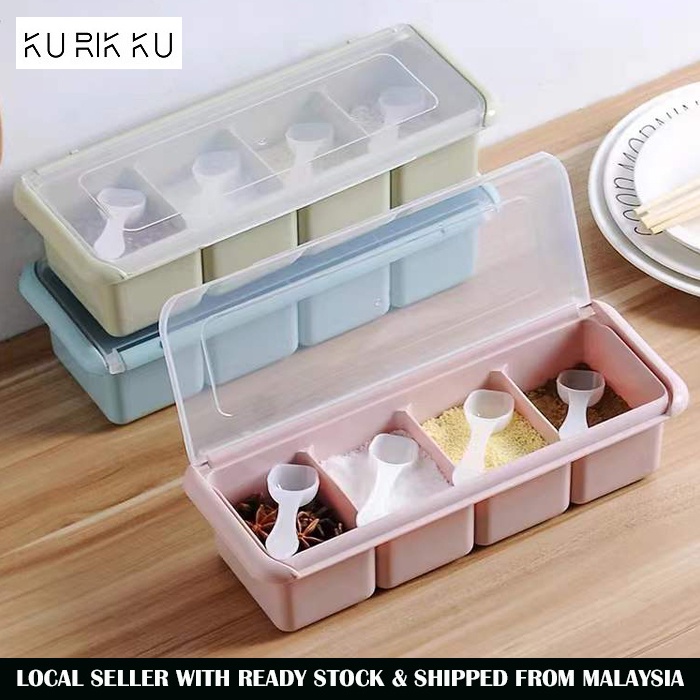 3/4 Grid Spice Storage Container Compartment Spice Rack Spice Box With