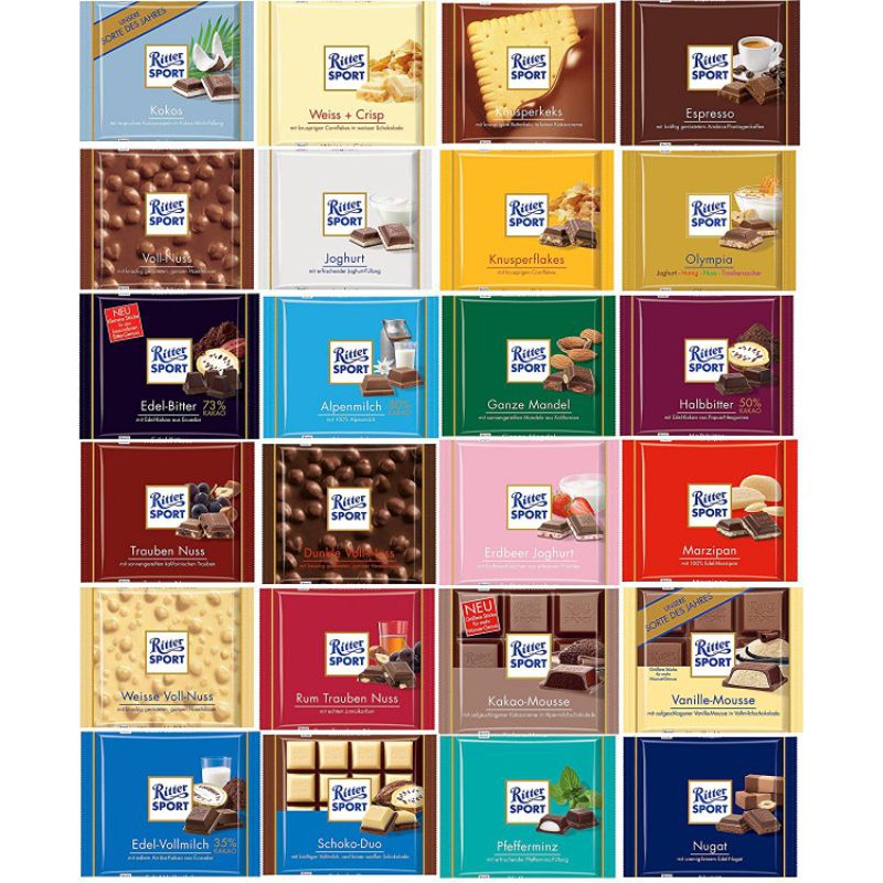 ⚠Halal⚠Ritter Sport Chocolate Bar 100G (20 Flavour)瑞特斯波德巧克力(20 个口味) | Shopee Malaysia