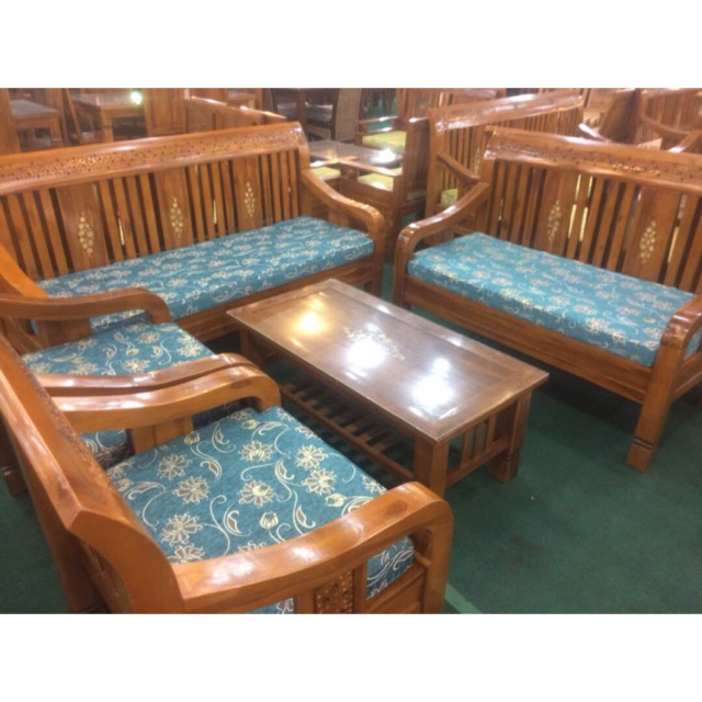 Sofa set jati tack biru Shopee Malaysia