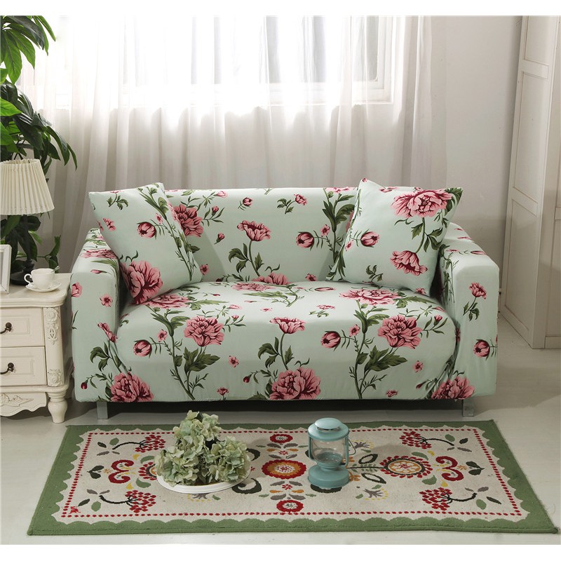 Green Flower Sofa Cover 1 2 3 4 seater Univeral Elastic Cushion