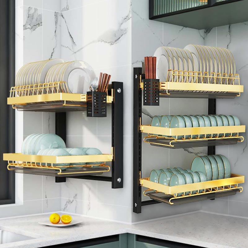 Stainless Steel Dish Rack Black Kitchen Rack Wall Mounted Rak Pinggan