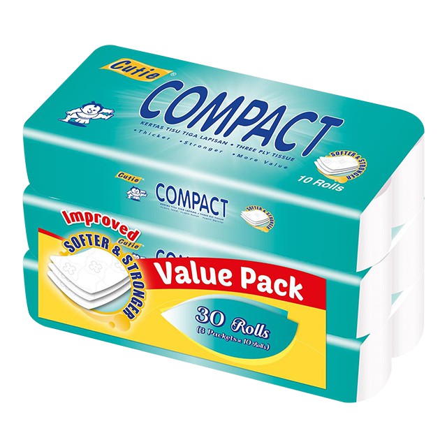 Cutie Compact Toilet Tissue 3Ply (3 pkt x 10 rolls) (Upgraded Version 150g +/ per roll) [West