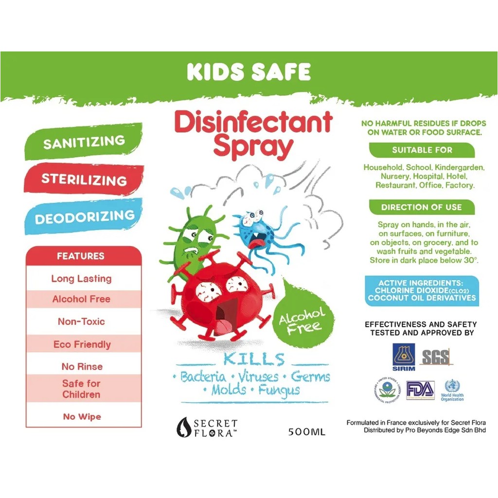 Sanitiser Kids Safe Disinfectant Spray 50ML & 500ML 4in1, Alcohol