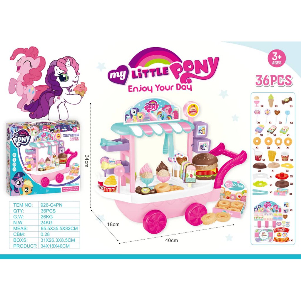 MY LITTLE PONI Kids Pretend Play Food Cart Play Set Ice Cream Toys