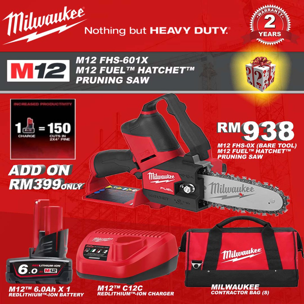 Milwaukee M12 FHS FUEL™ HATCHET™ Pruning Saw / Cordless Chainsaw