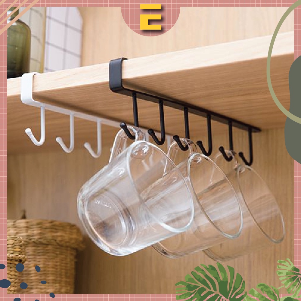 [EC] 6 Hooks Metal Under Shelf Mug Cup Cupboard Kitchen Organizer