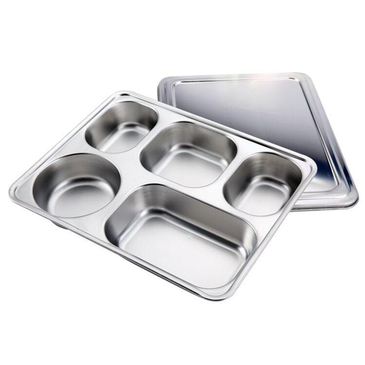 Stainless Steel Food Containers Tray Compartments Lunch Box With Lid