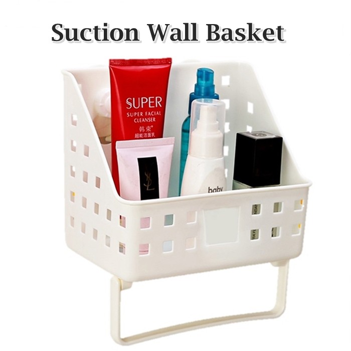 Suction Wall Type Storage Basket Kitchen Bathroom Bath Basket Storage