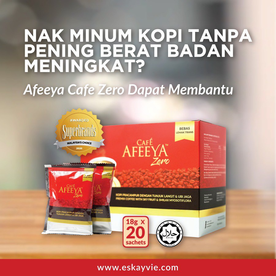 Kopi Cafe Afeeya Zero & Cafe Afeeya Tanpa Gula Rendah Kalori Original