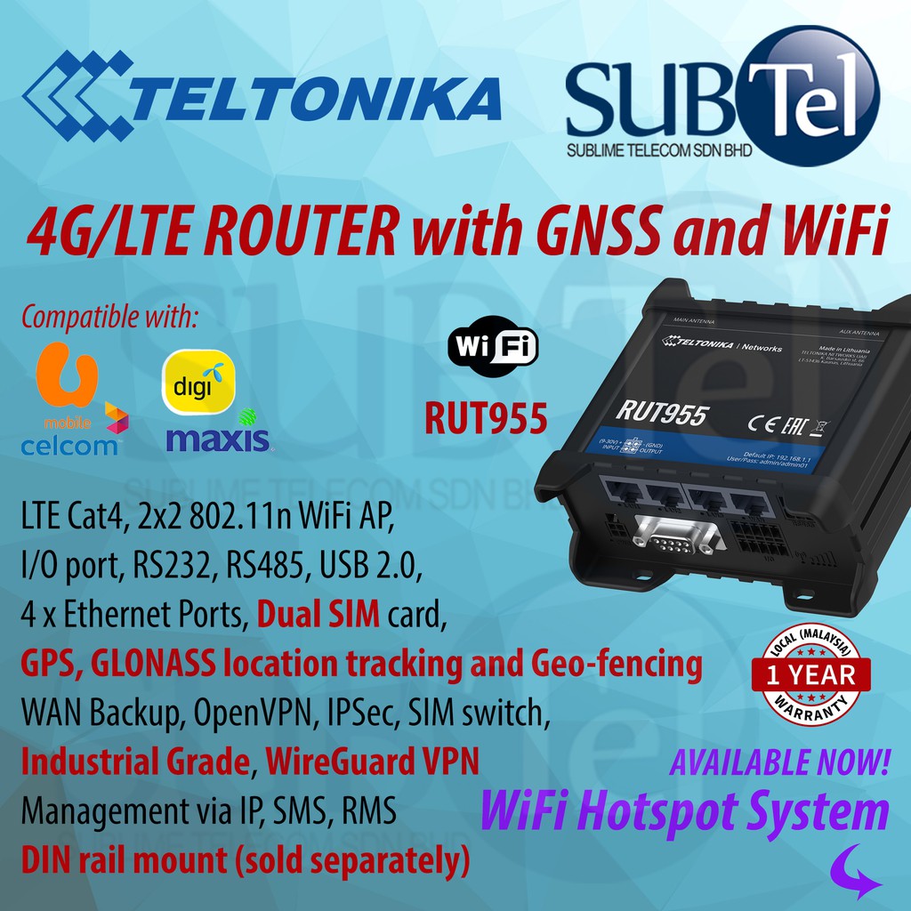 Teltonika RUT955 LTE Router 4G 3G 2G Automotive WiFi Professional