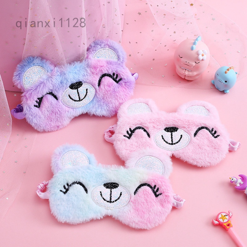 3D Cute Sleeping Mask Plush Children Eye Cover Bands Relax Soft Silk