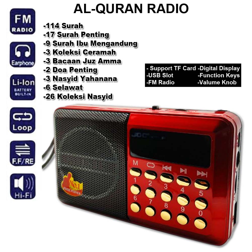 Rechargeable Digital Music Player FM Radio With 30 Juzuk AlQuran