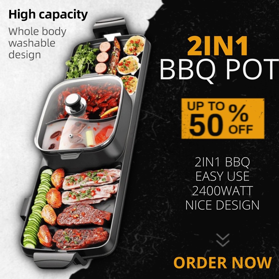 Korean 2 in 1 BBQ Steamboat And Grill 77cm Hotpots Electronic Pan Grill bbq Pan and Square Hot