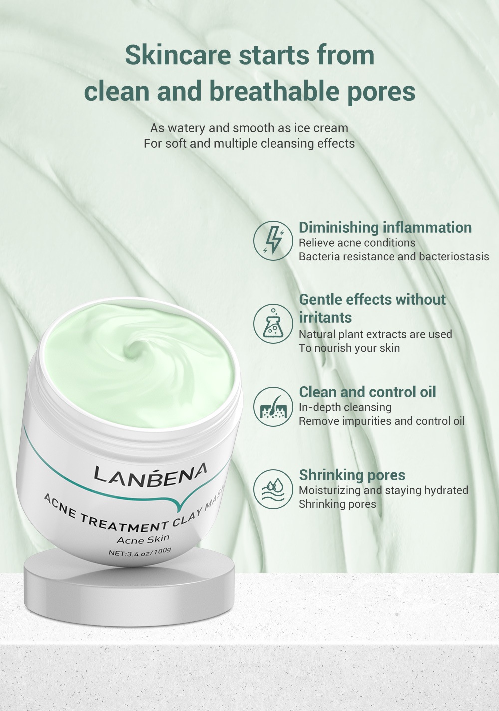 LANBENA oligopeptide Mask Anti Pores & Acne Clay Mask Moisturizing Oil