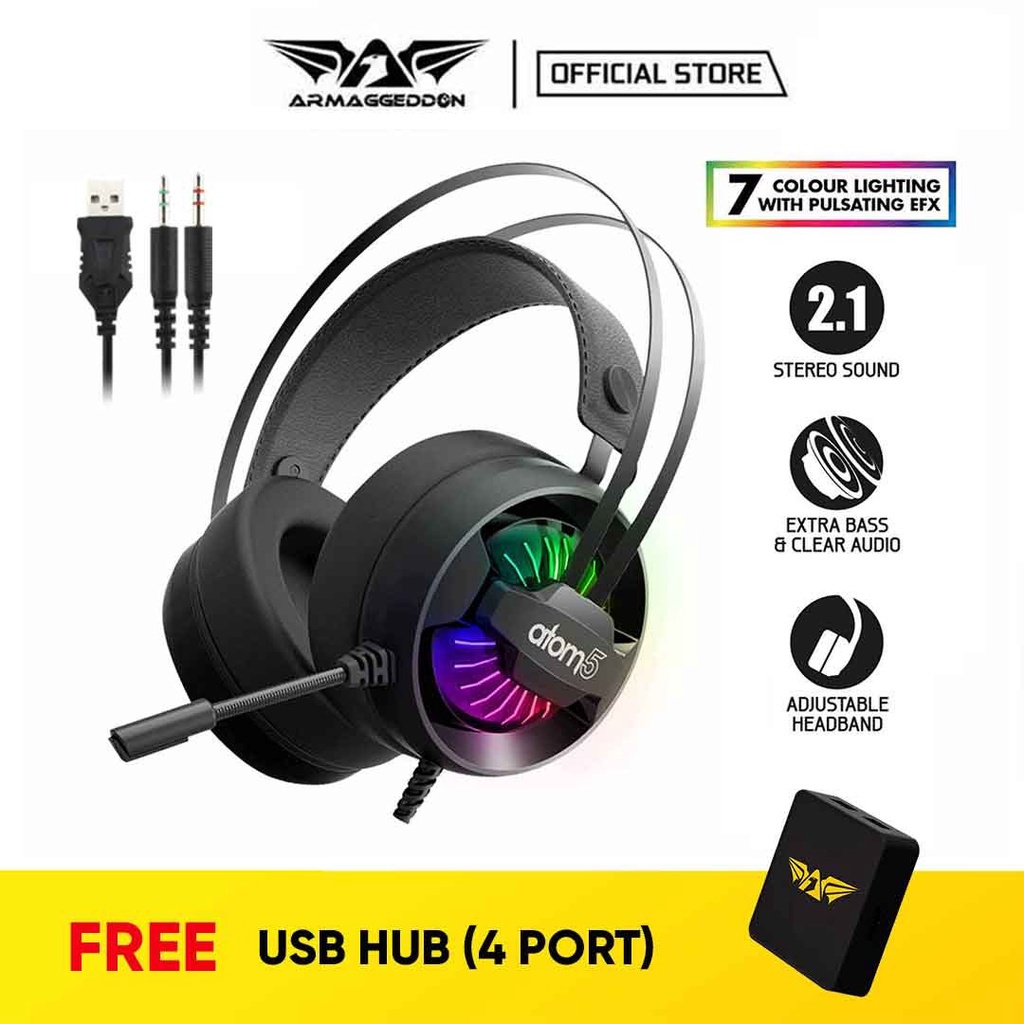 Armaggeddon Atom 5 Stereo Gaming Headphones with Mic 7 LED Lighting