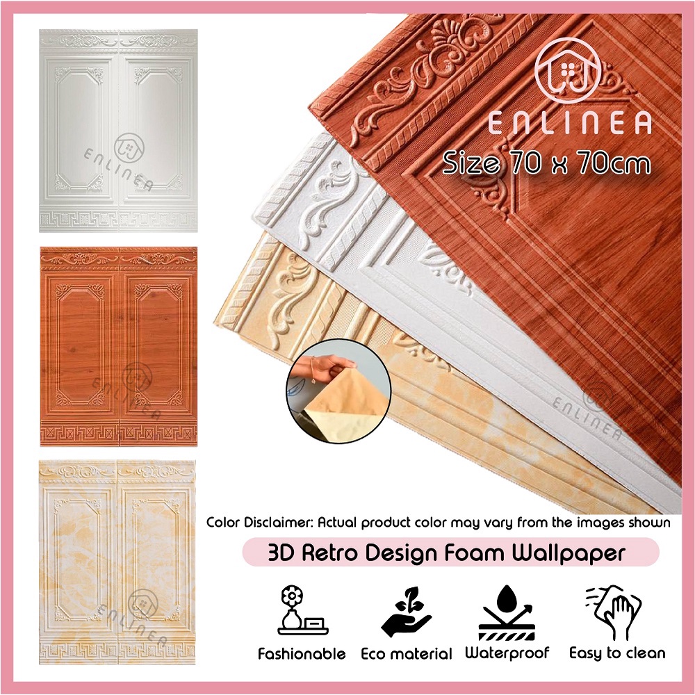 90*70 3D PE Foam Retro Carved Design Wallpaper 3D SelfAdhesive Wall