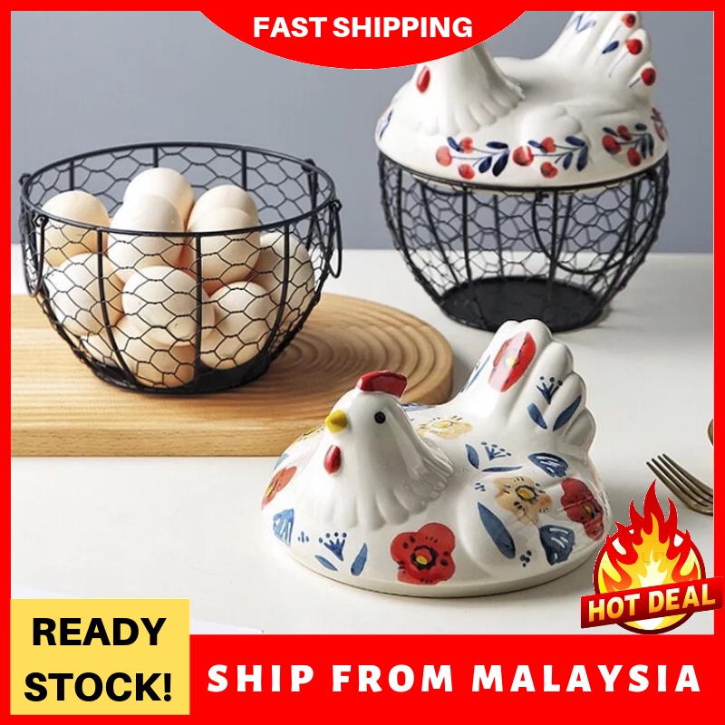 Chicken Egg Baskets for Fresh Eggs, Wire Egg Collection Basket, Ceramic