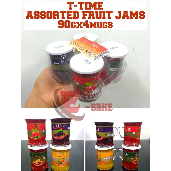 90G x 4MUGS TTIME ASSORTED FRUIT JAMS HALAL JEM NENAS JEM