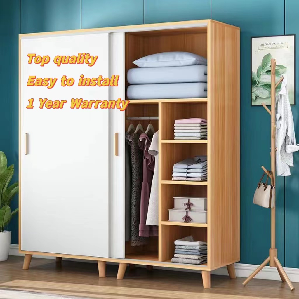 New 2 Door Wardrobe Sliding Door Multilayer Clothes Storage Wardrobe Wooden Wardrobe