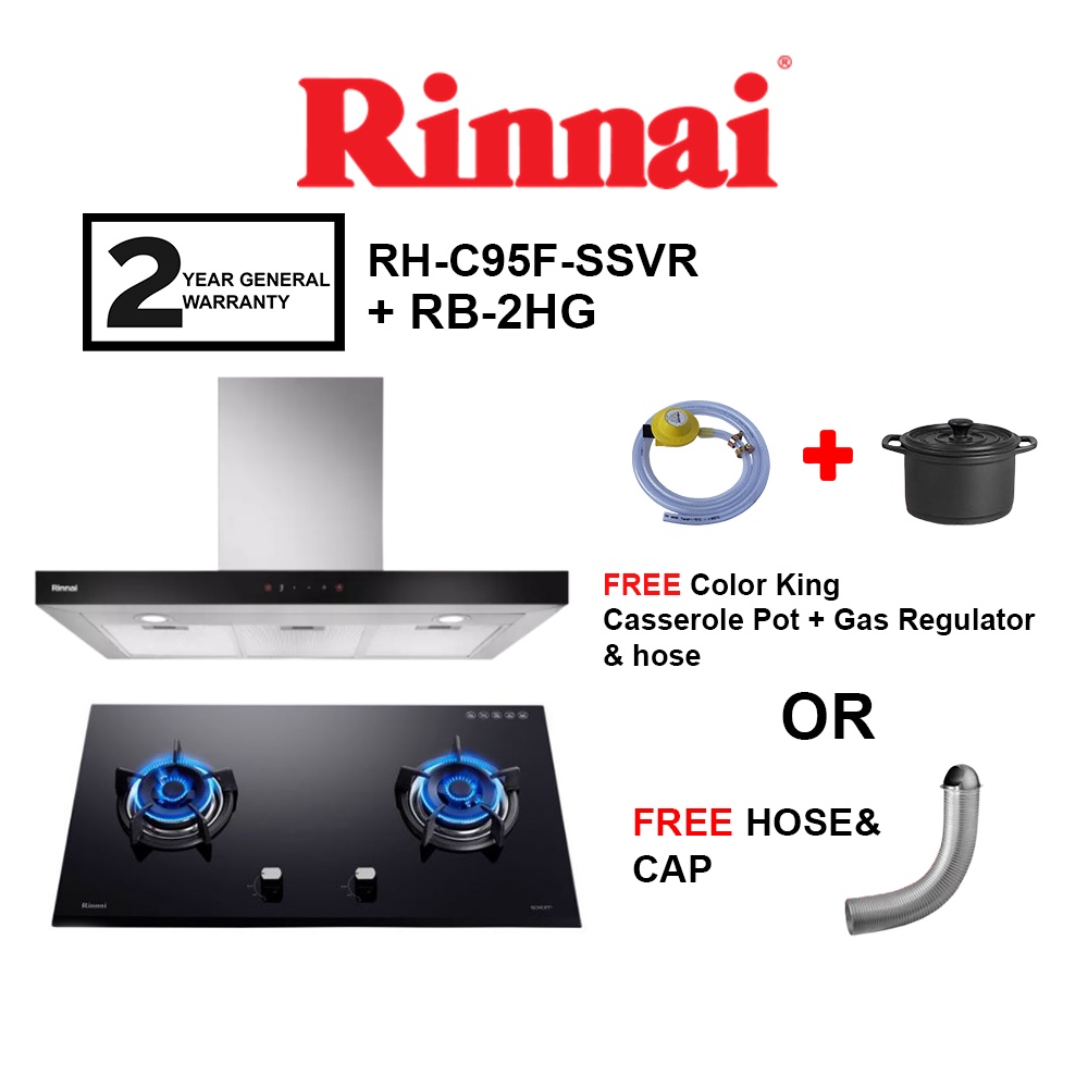Rinnai RB2HG 75cm Builtin Gas Hob + Rinnai 90cm Cooker Range Hood RH