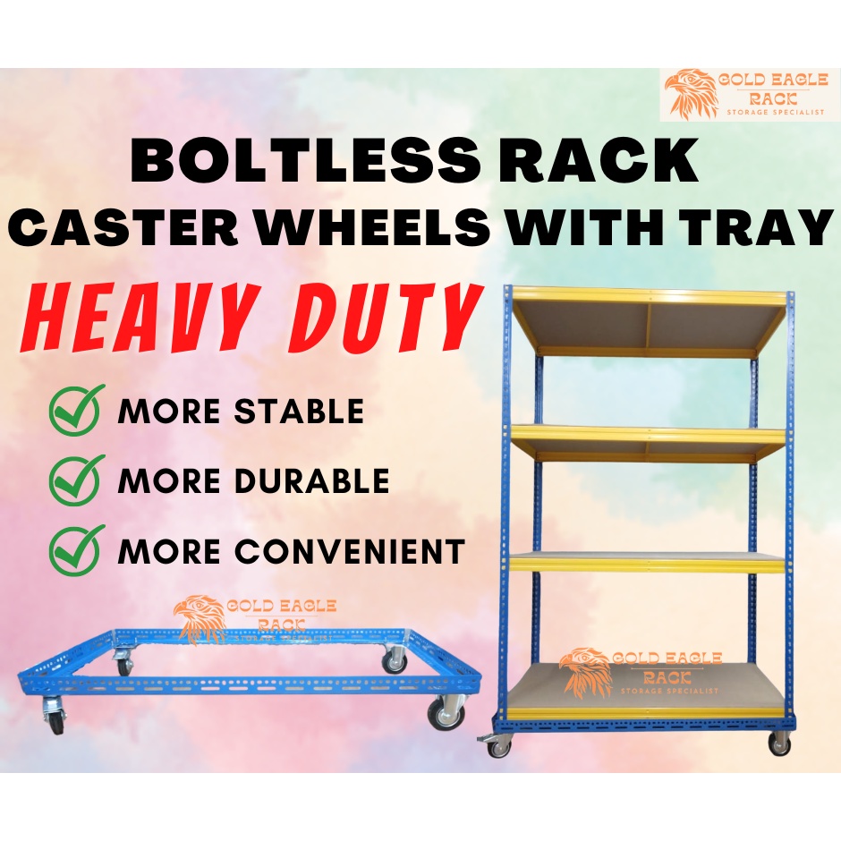 BOLTLESS RACK CASTER WHEELS WITH TRAY HEAVY DUTY WHEELS ROTATABLE
