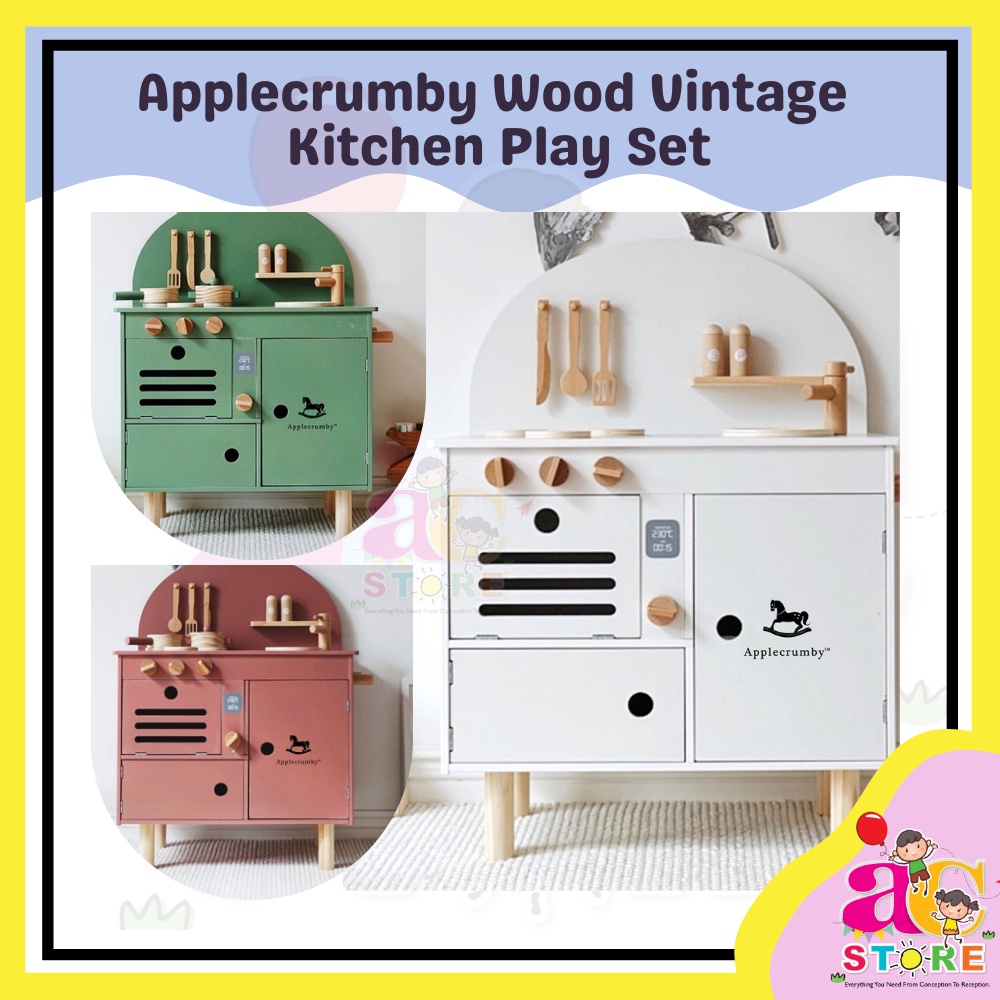 AC Applecrumby Vintage Wood Kitchen Play Set White / Salmon Red