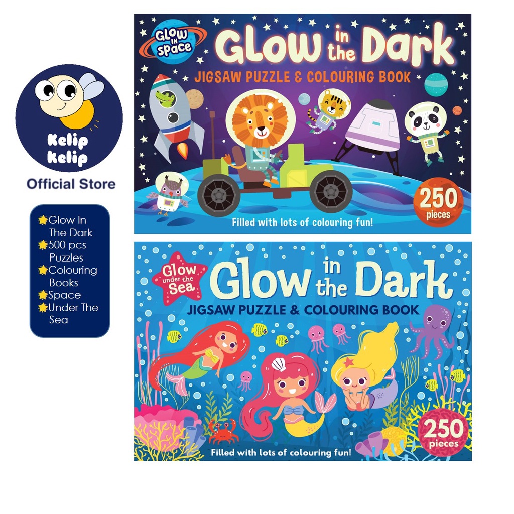 Glow in the Dark Puzzle & Book Gift Set with 2 Puzzles & 2 Books for