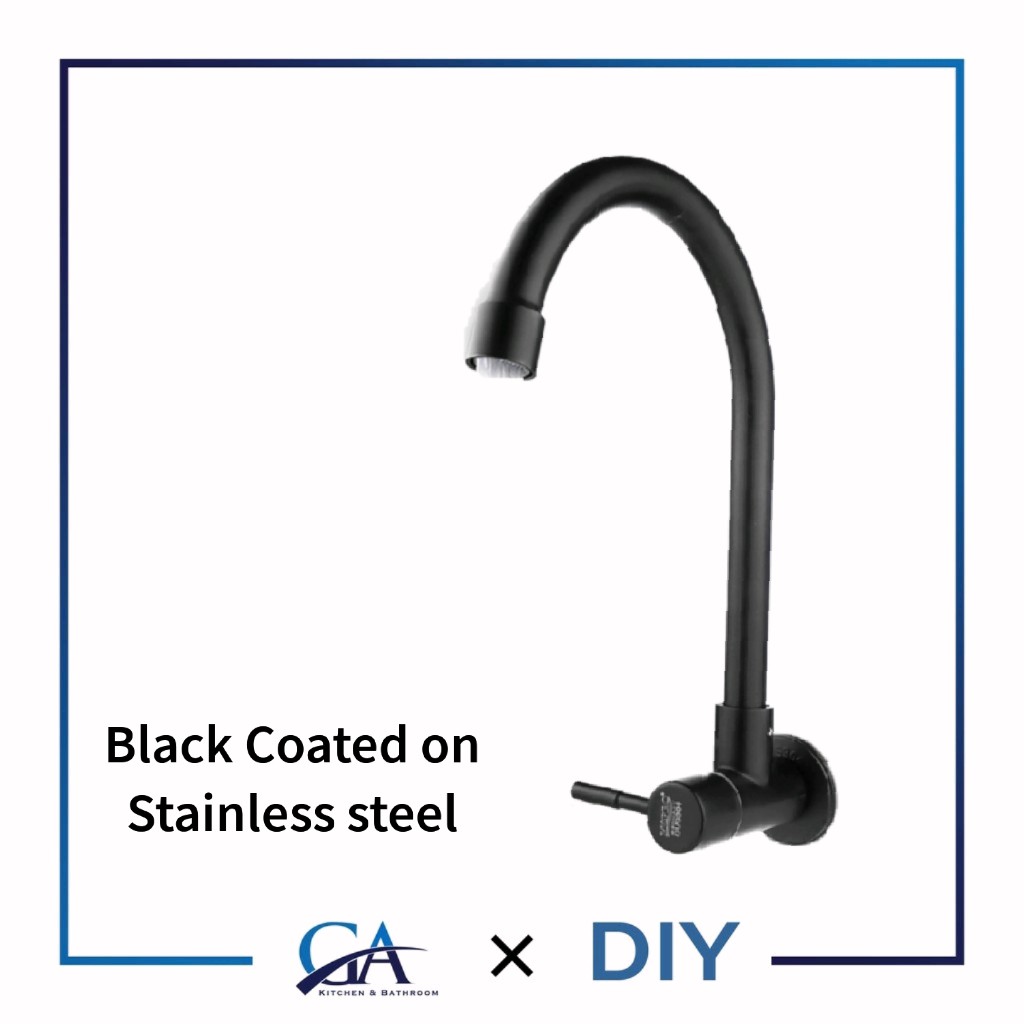 CANZZO Black Oxide Coated On SUS 304 Stainless Steel Kitchen Faucet Wall Sink Water Tap(W58305