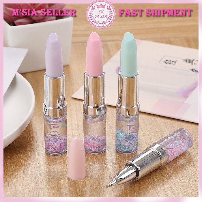Glittering Lipstick Black Ink Pen 0.5mm For School and Office Use