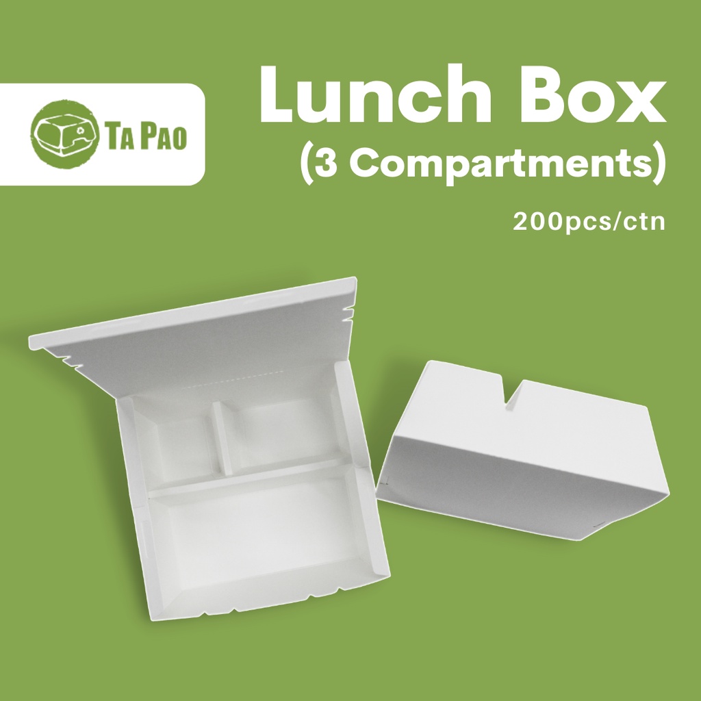 Paper Lunch Box 3 Compartments 200 pcs Paper Food Box Paper Take