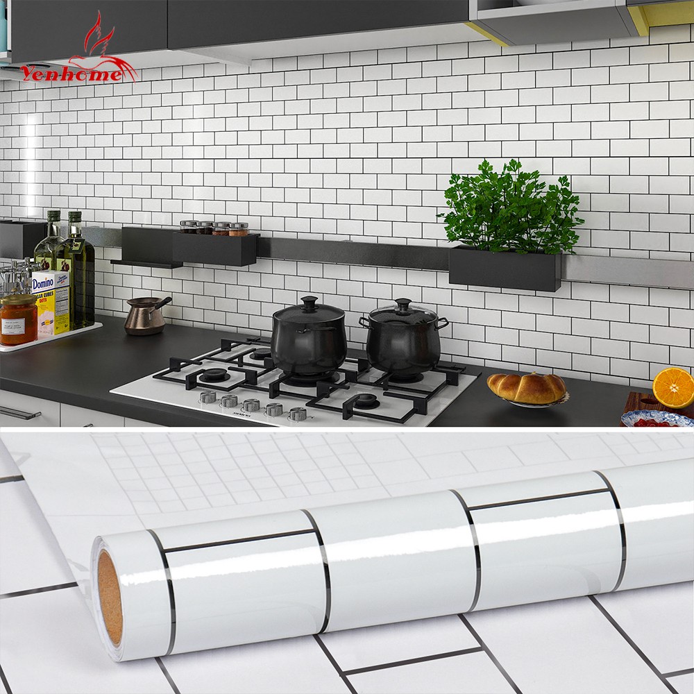 Yenhome Brick Wallpaper Aluminum foil Backsplash Wall Sticker Flame