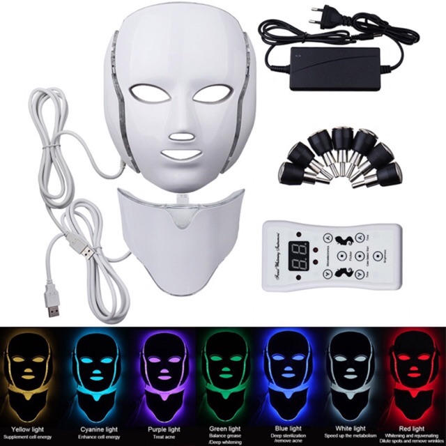 7 Colors LED Lights Electric Facial Face Mask AntiAging Rejuvenation