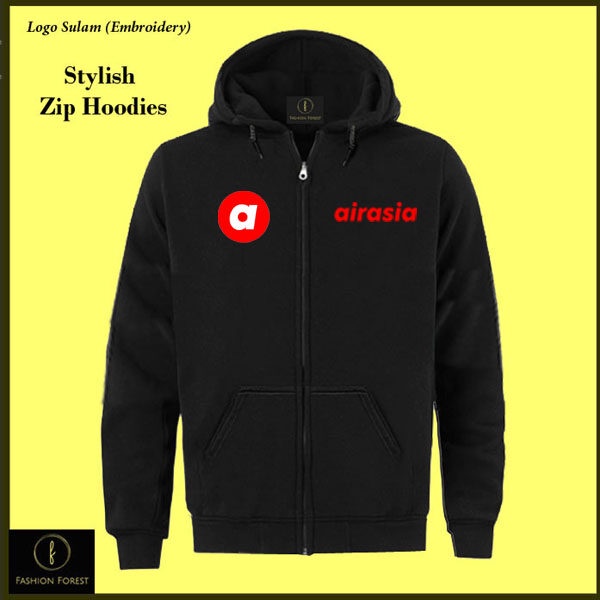 FULL ZIPPER HOODIE Embroidery Sulam FOR MEN & WOMRN AIRASIA AIR ASIA NEW LOGO UNIFORM DRIVER