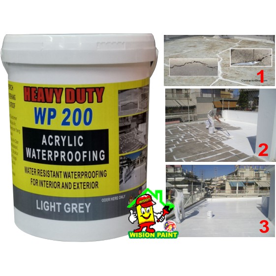 LIGHT GREY waterproofing acrylic ( 1L ) WP 200 FLEX200 FOR EXTERIOR AND