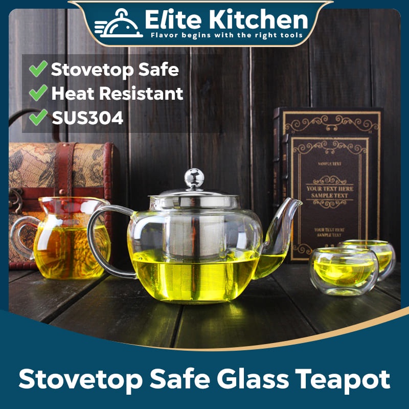 Elite Kitchen 600ML Heat Resistant Stovetop Safe Clear Glass Teapot
