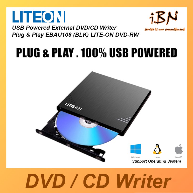 Liteon Ultra Slim USB Powered External DVD/CD Writer Plug & Play