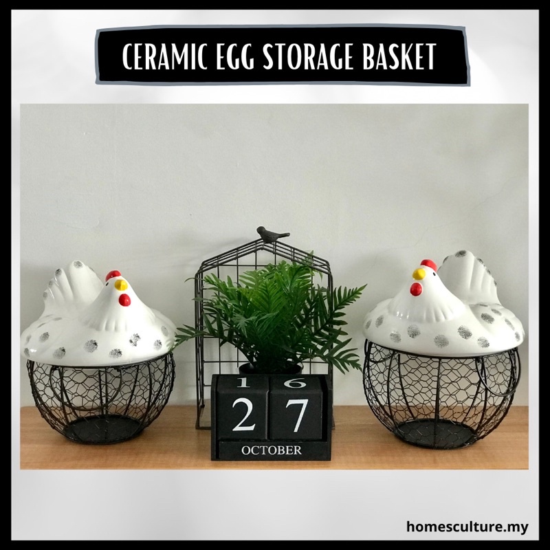 Ceramic Egg Storage Basket Ceramic Hen Ornament Egg Fruit Storage Basket Bekas Telur Ayam Putih