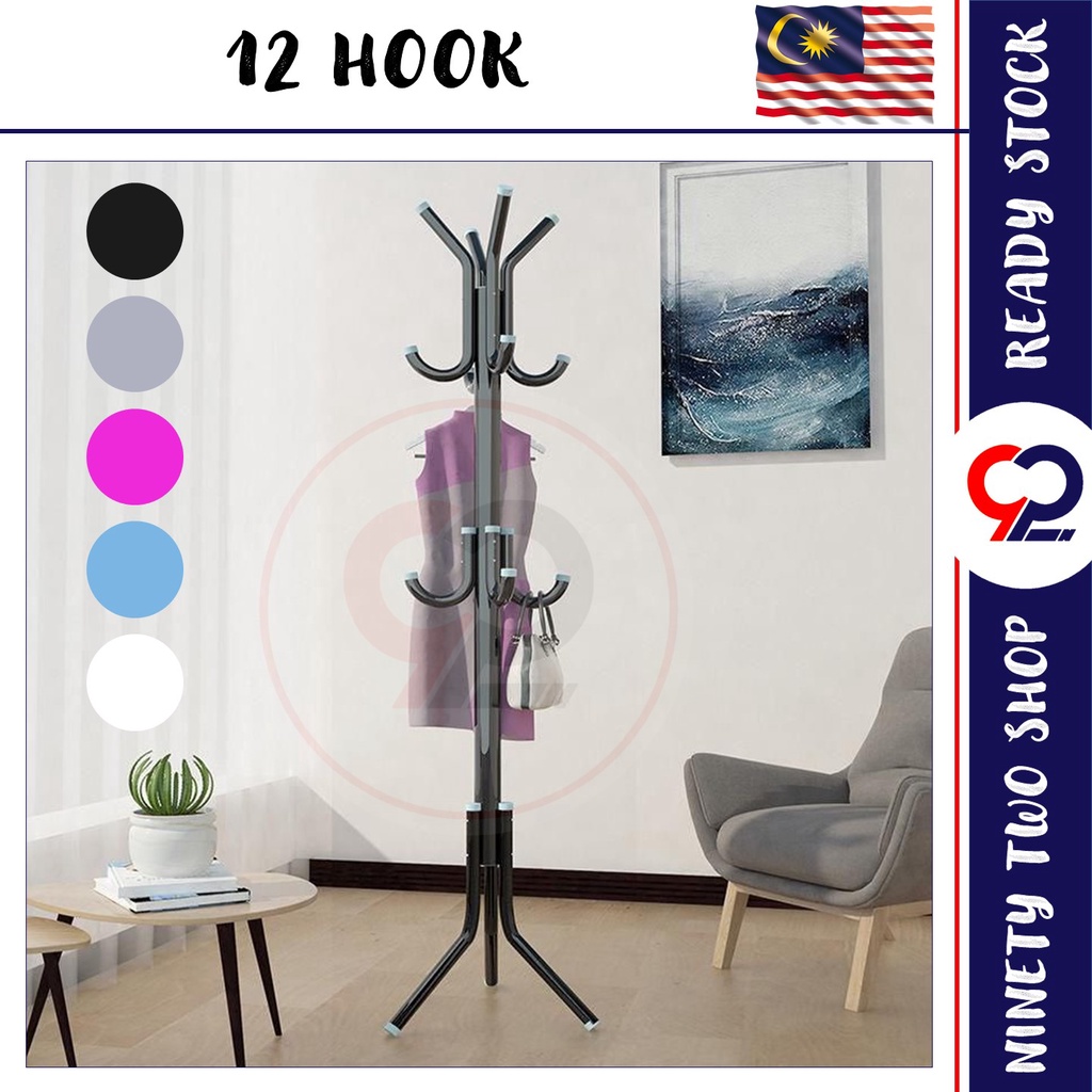 12 Hooks Metal Bedroom Cloth Coat Hanger Multi Purpose Hanging Pole