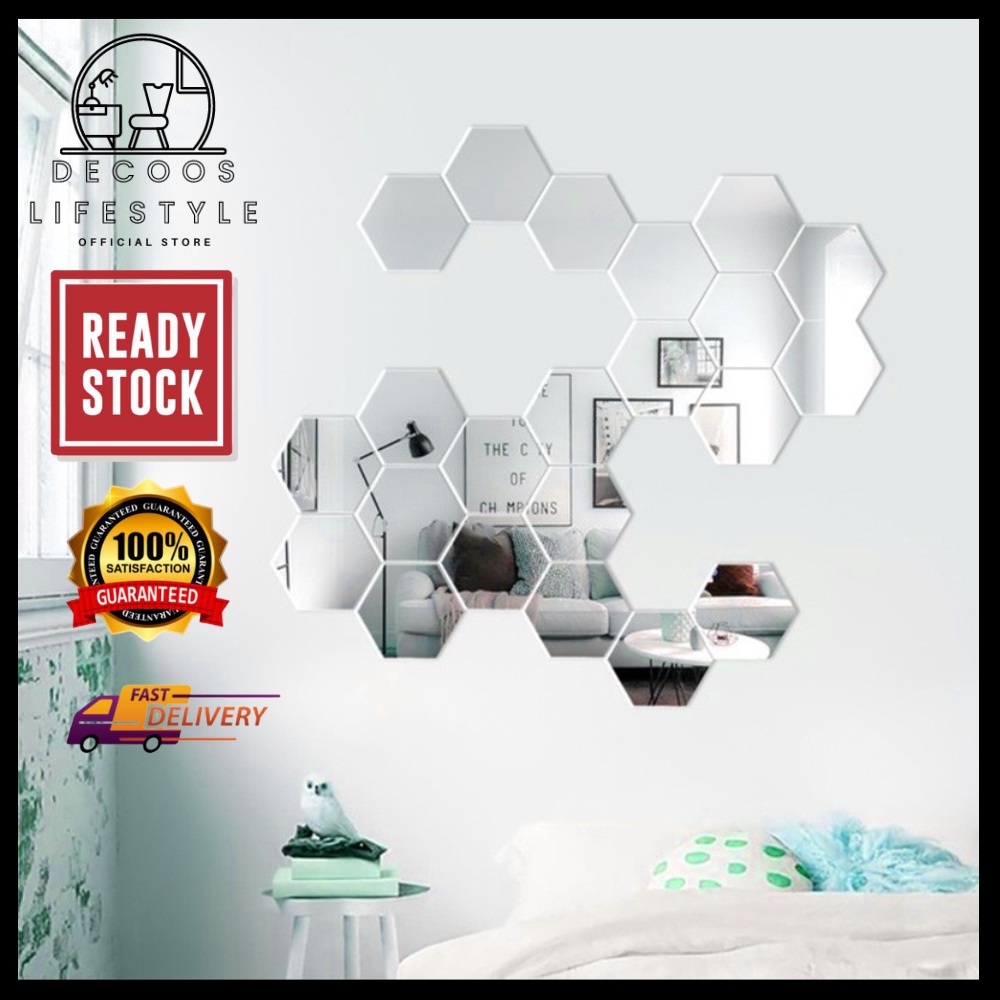 Acrylic Hexagon 3D Mirror Wall Sticker 8cm Modern Creative Silver