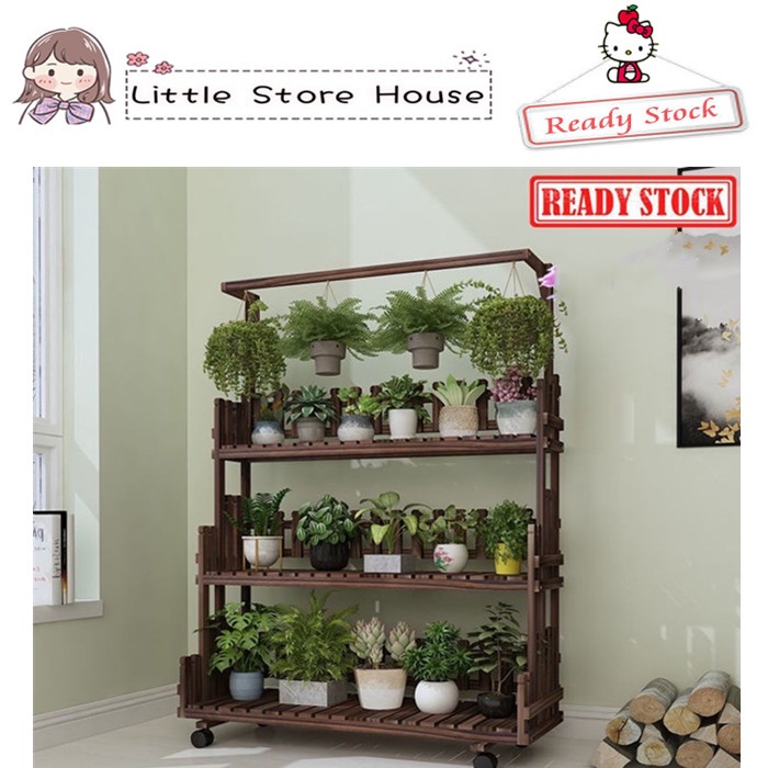 Solid Wood Flower Stand Storage Rack MultiLayer Mobile Green Radish Hanging Flower Rack Floor